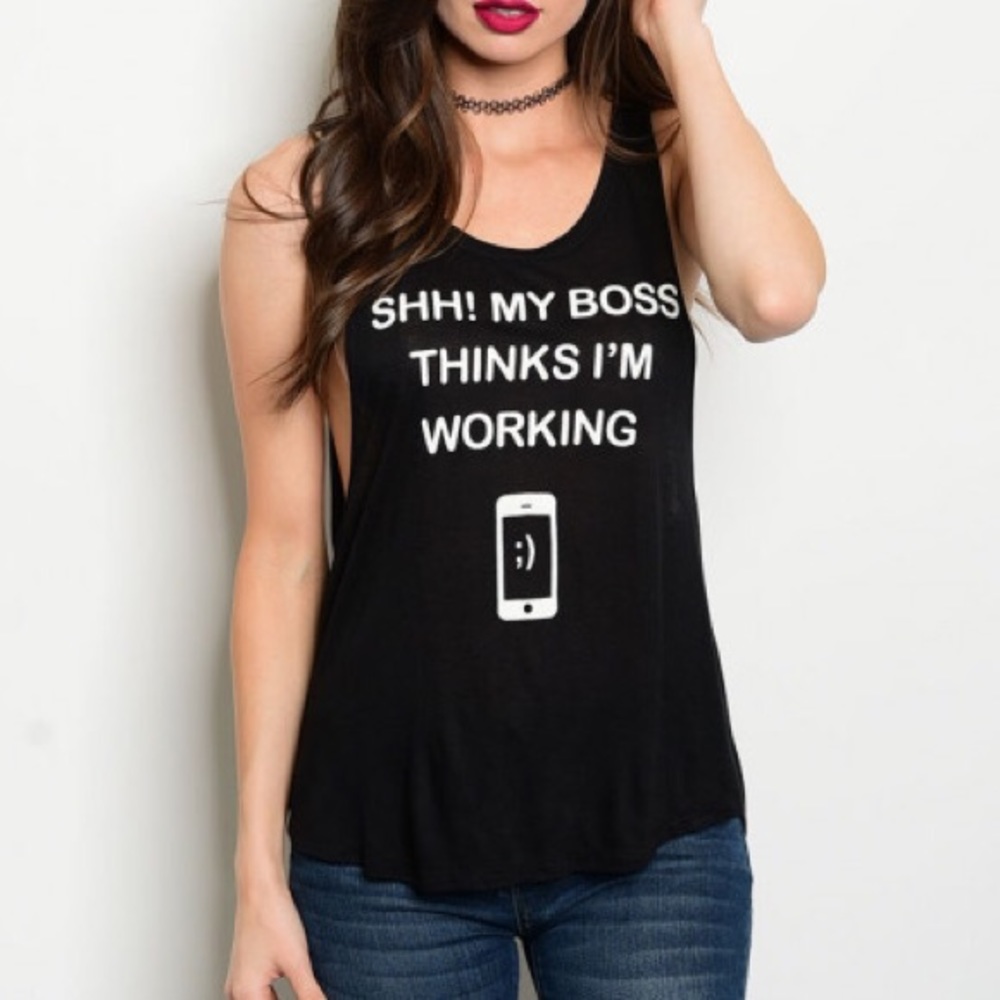 Funny graphic tank top i'm working